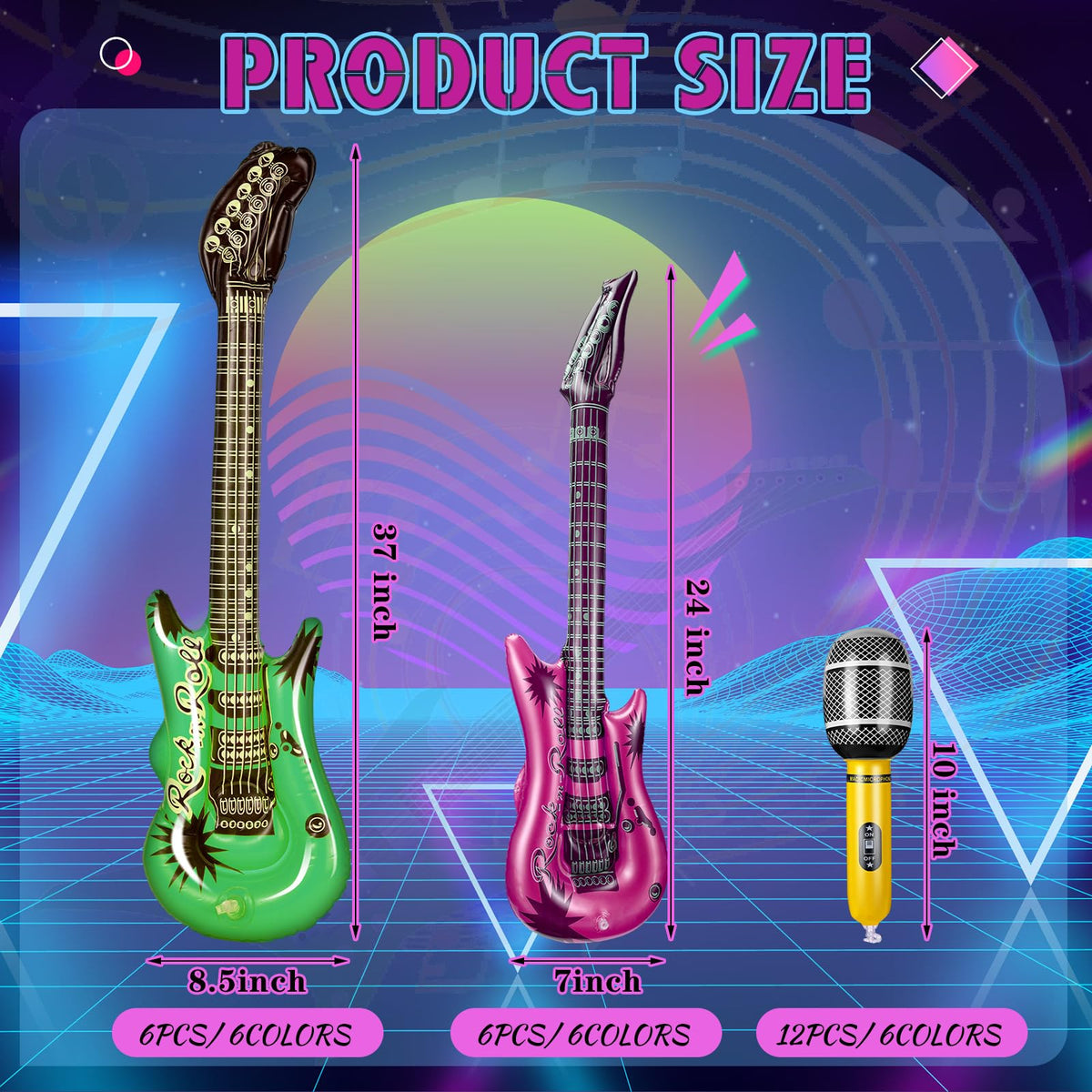 Tradder inflatable guitar 24-inch on vibrant stage backdrop