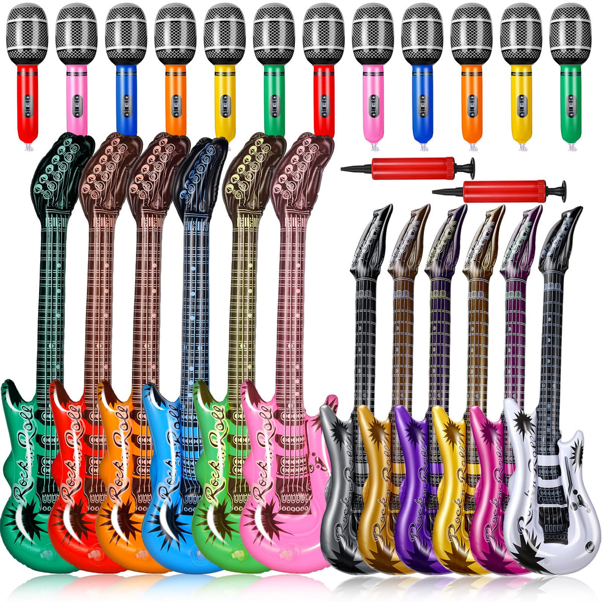 Tradder inflatable guitar 37-inch in colorful retro party setup