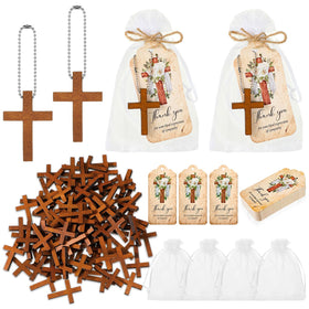 Tradder wooden cross keychain close-up keepsake for memorial guests