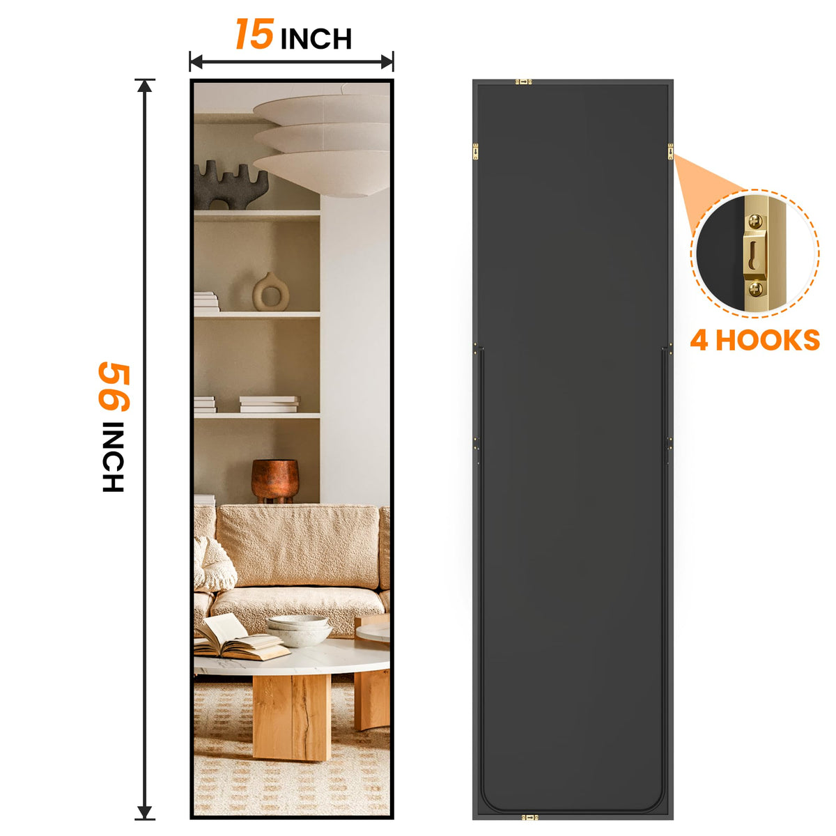 TRAHOME aluminum-frame mirror delivers distortion-free reflections for daily outfit checks