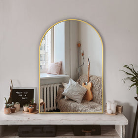 TRAHOME arched mirror with gold frame and 36x24 inches for bathrooms and bedrooms, enhances light.