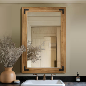 TRAHOME bathroom mirror with wood frame shows 24x36 exterior for a spacious vanity area