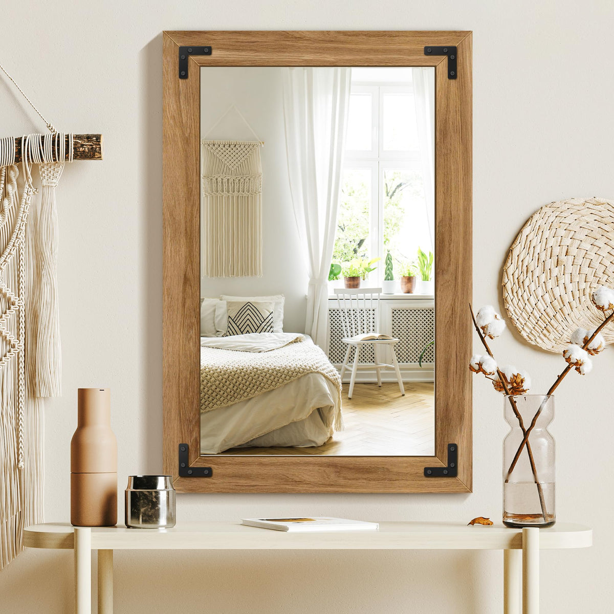 TRAHOME mirror enhances bedroom or bathroom decor with rustic elegance
