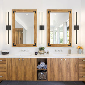 Black metal mount detail on the TRAHOME vanity mirror