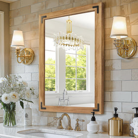 Solid wood frame corner detail of the TRAHOME mirror