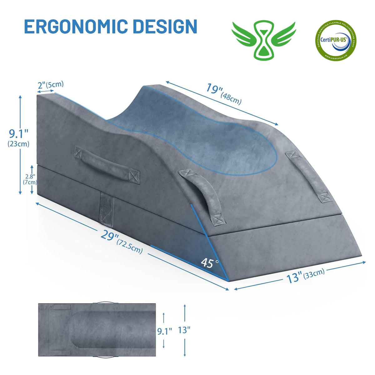 TranquilRelax leg elevation pillow memory-foam top delivers soft comfort with durable shape.