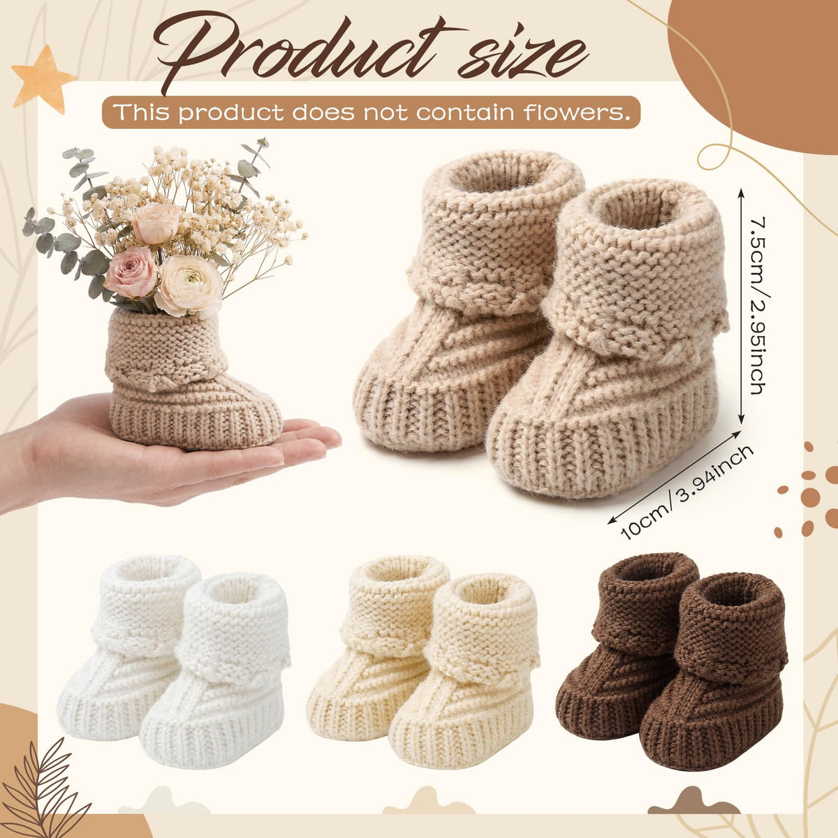 Tranquun booties centerpiece in beige for soft neutral baby showers.