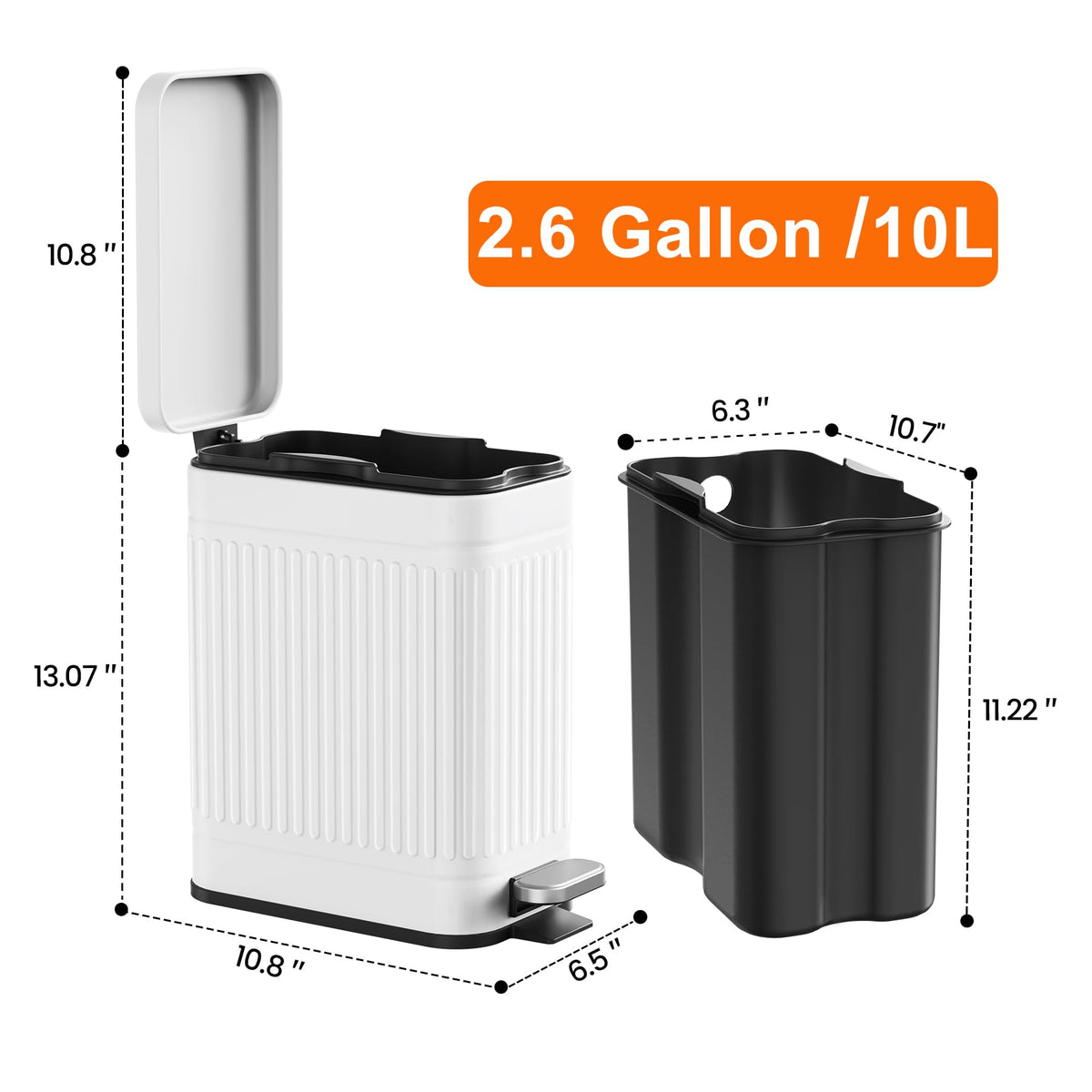 TrashAid 2.6-gallon inner bucket for easy disposal.