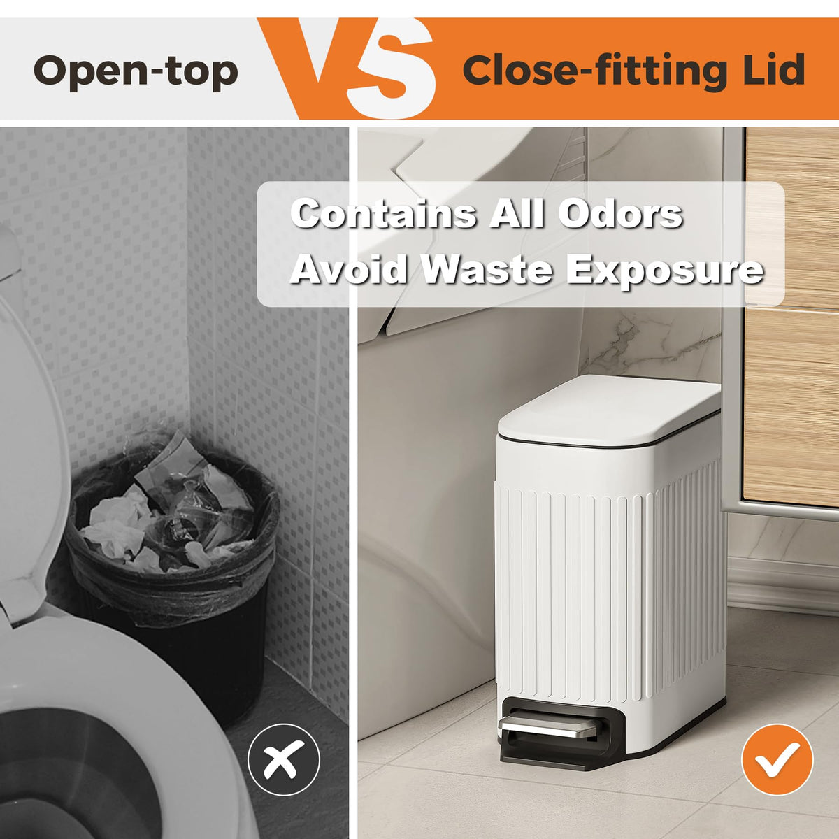 TrashAid compact design fits tight corners in bathrooms and offices.