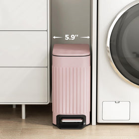 TrashAid pink bathroom trash can pedal enables hands-free waste disposal.