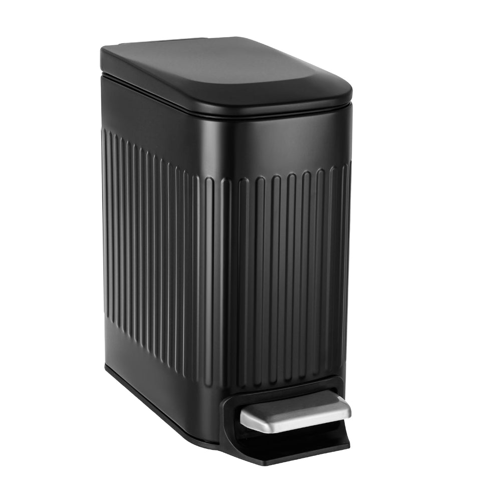 TrashAid small black trash can with soft-close lid for quiet bathroom use