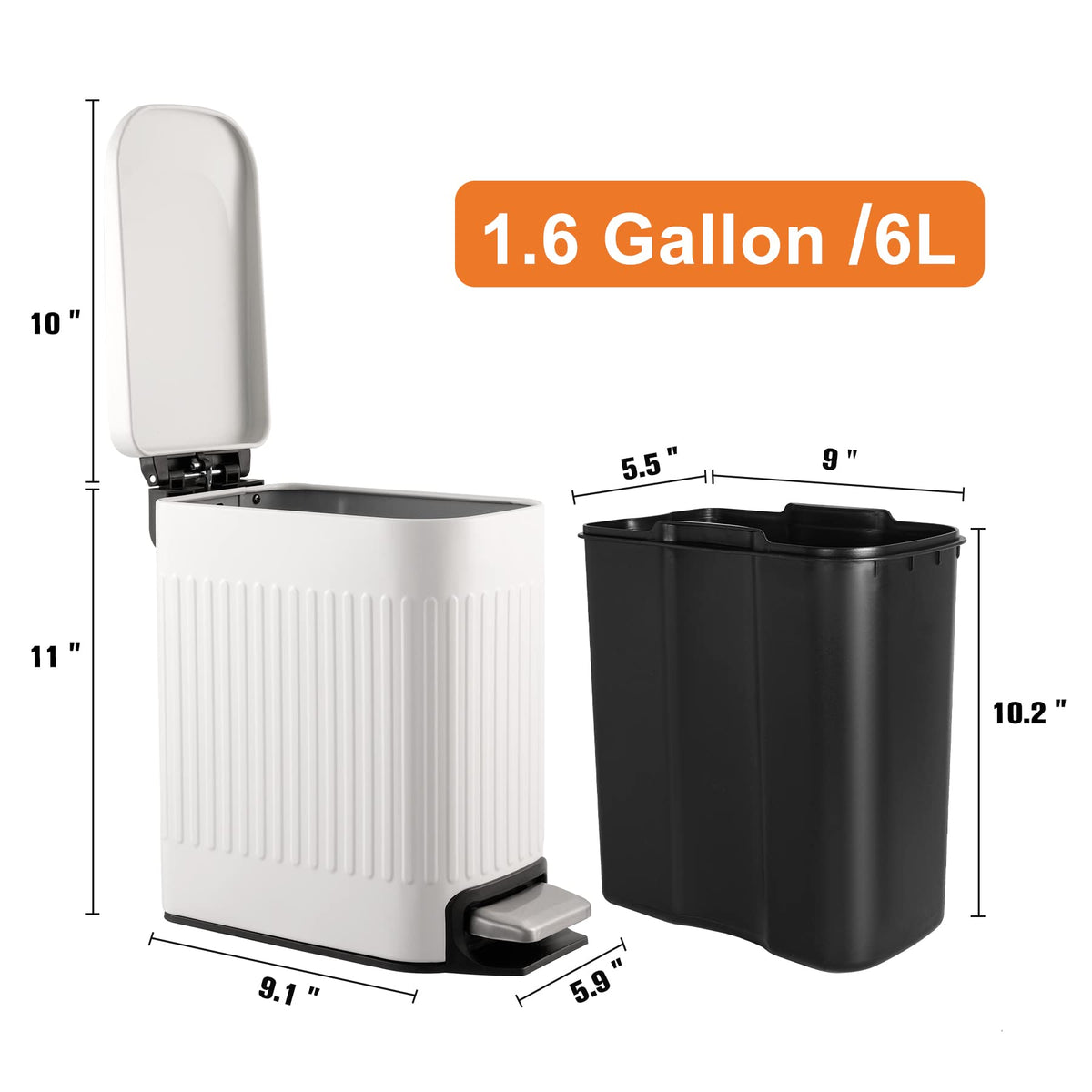 TrashAid white slim trash can is ideal for toilets and small spaces.