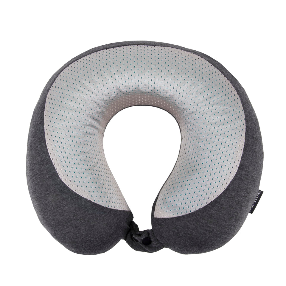 Travelon cooling gel neck pillow charcoal, front view, showcasing plush neck support