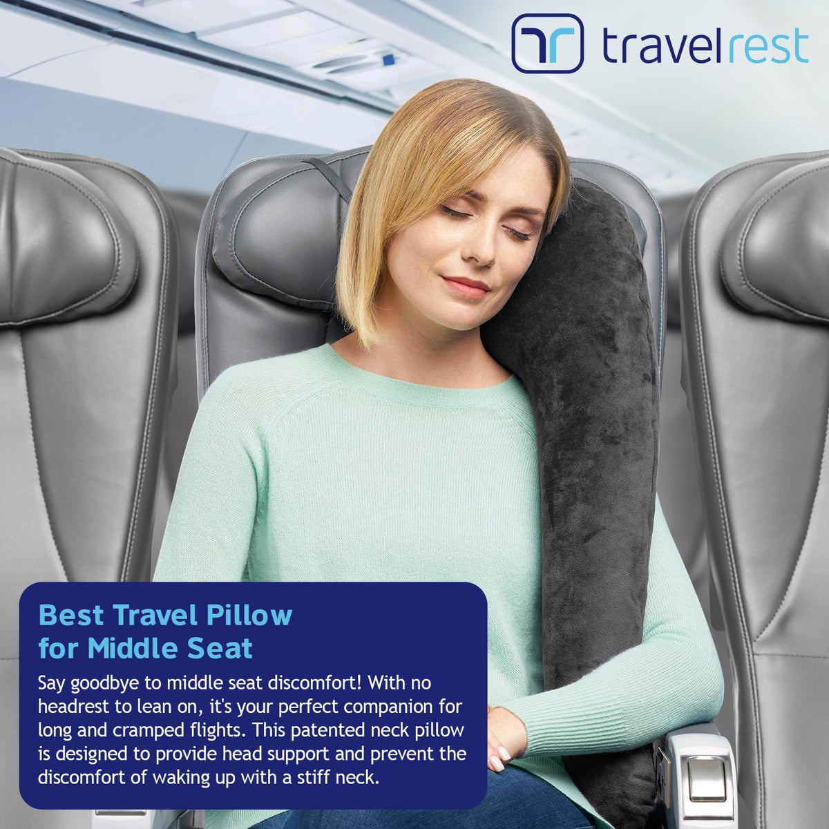 Travelrest compact roll-up pillow in gray for easy packing.