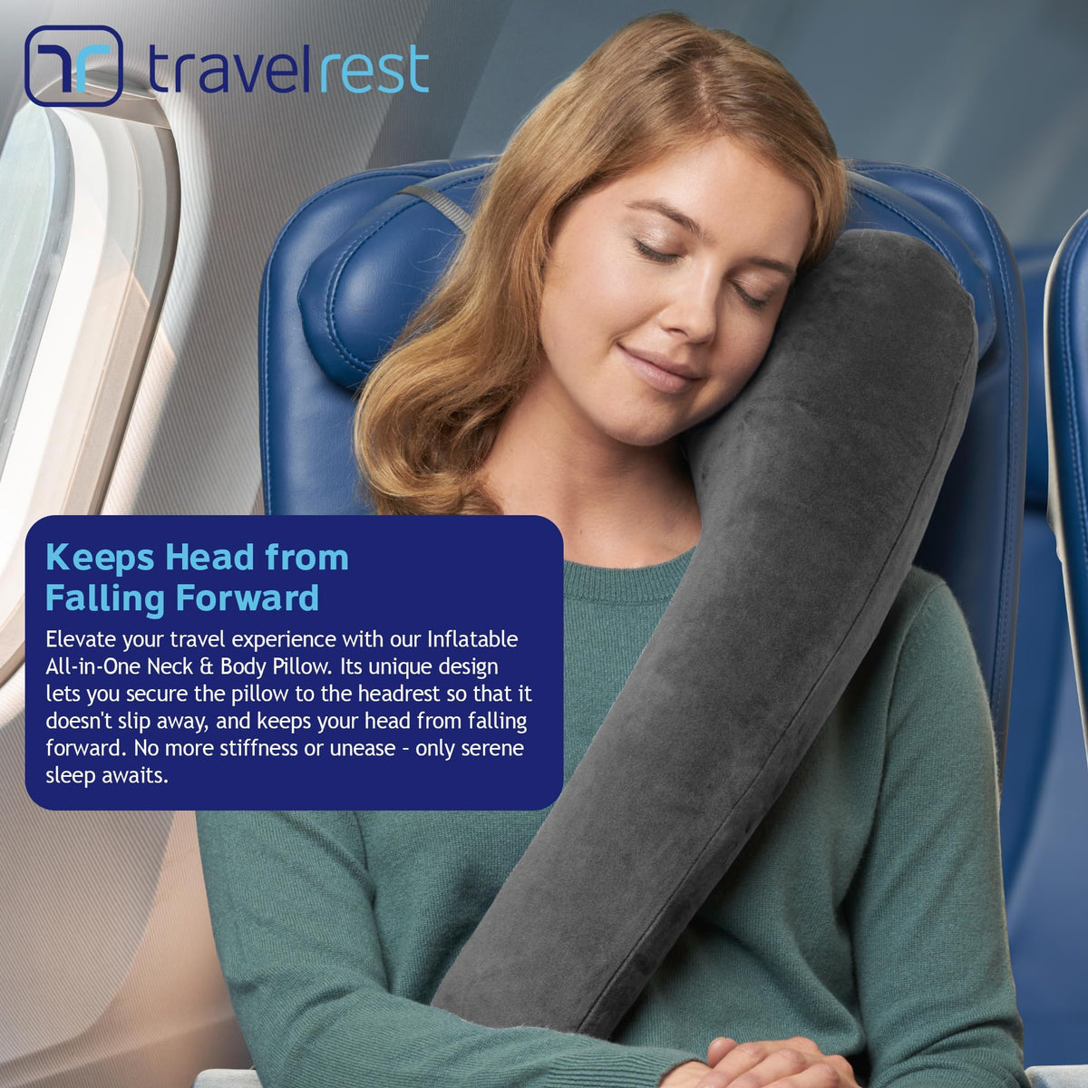 Travelrest headrest support seat for car in gray helps comfortable car rides.