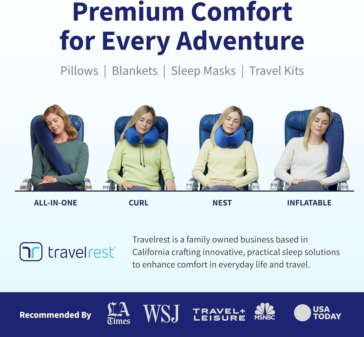 TRAVELREST Nest blue includes earplugs and Velcro sack for travel kits