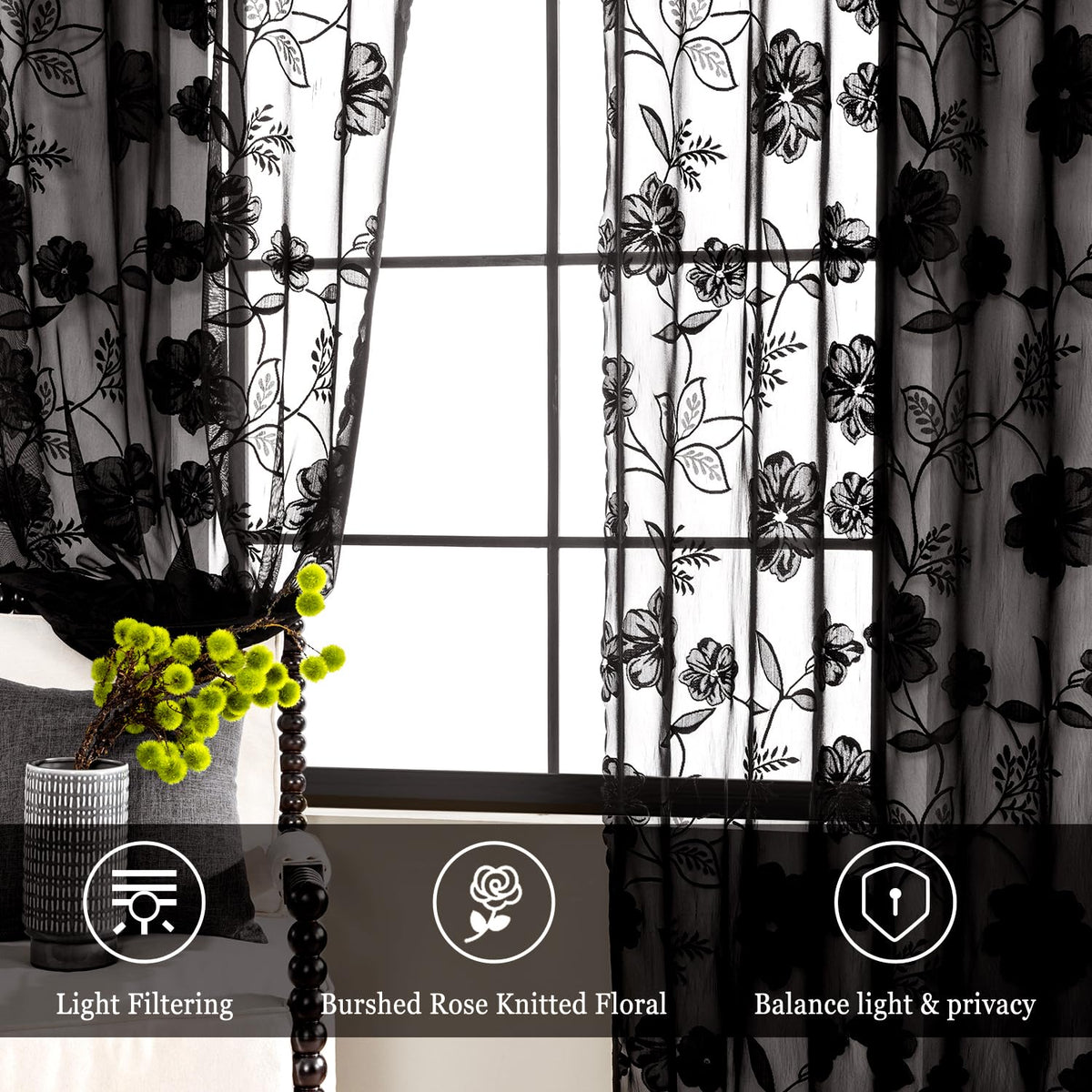 Treatmentex rod-pocket lace drapes install easily on standard rods.