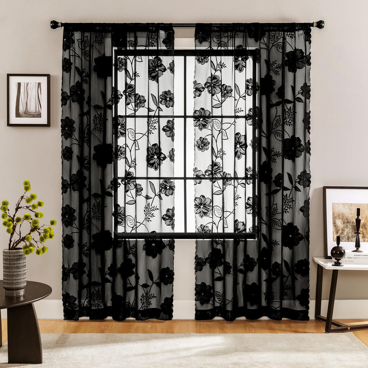 Treatmentex lace curtains filter light softly, creating warm ambience in living spaces.