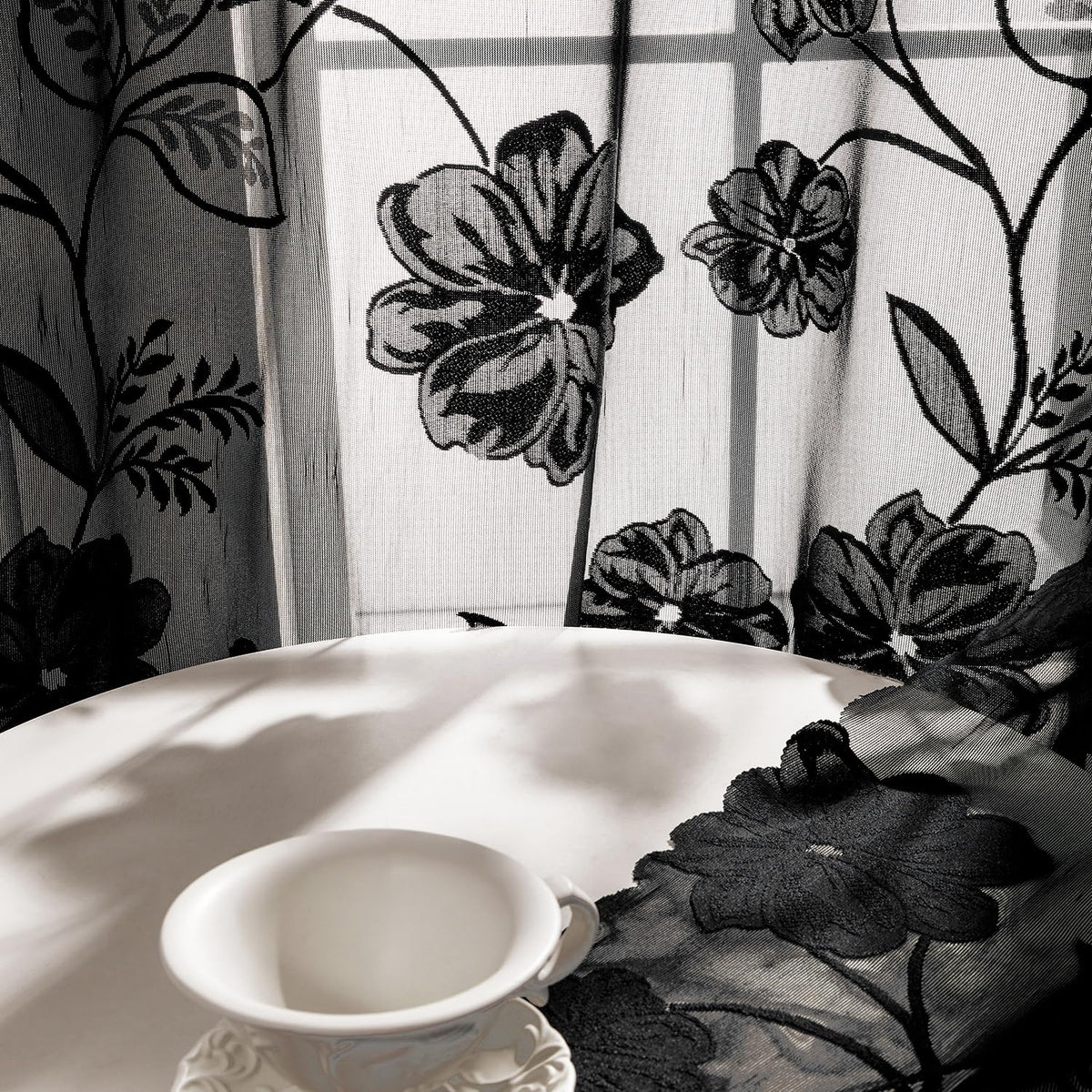 Treatmentex scalloped-edge curtains add vintage charm to any room.