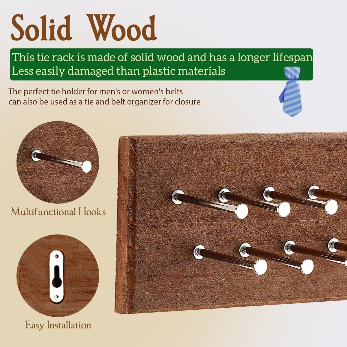 Durable metal and wood construction shown on TreeHouse London tie rack for daily use.