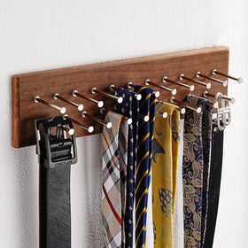 TreeHouse London tie rack neatly holds ties in closet for quick selection.