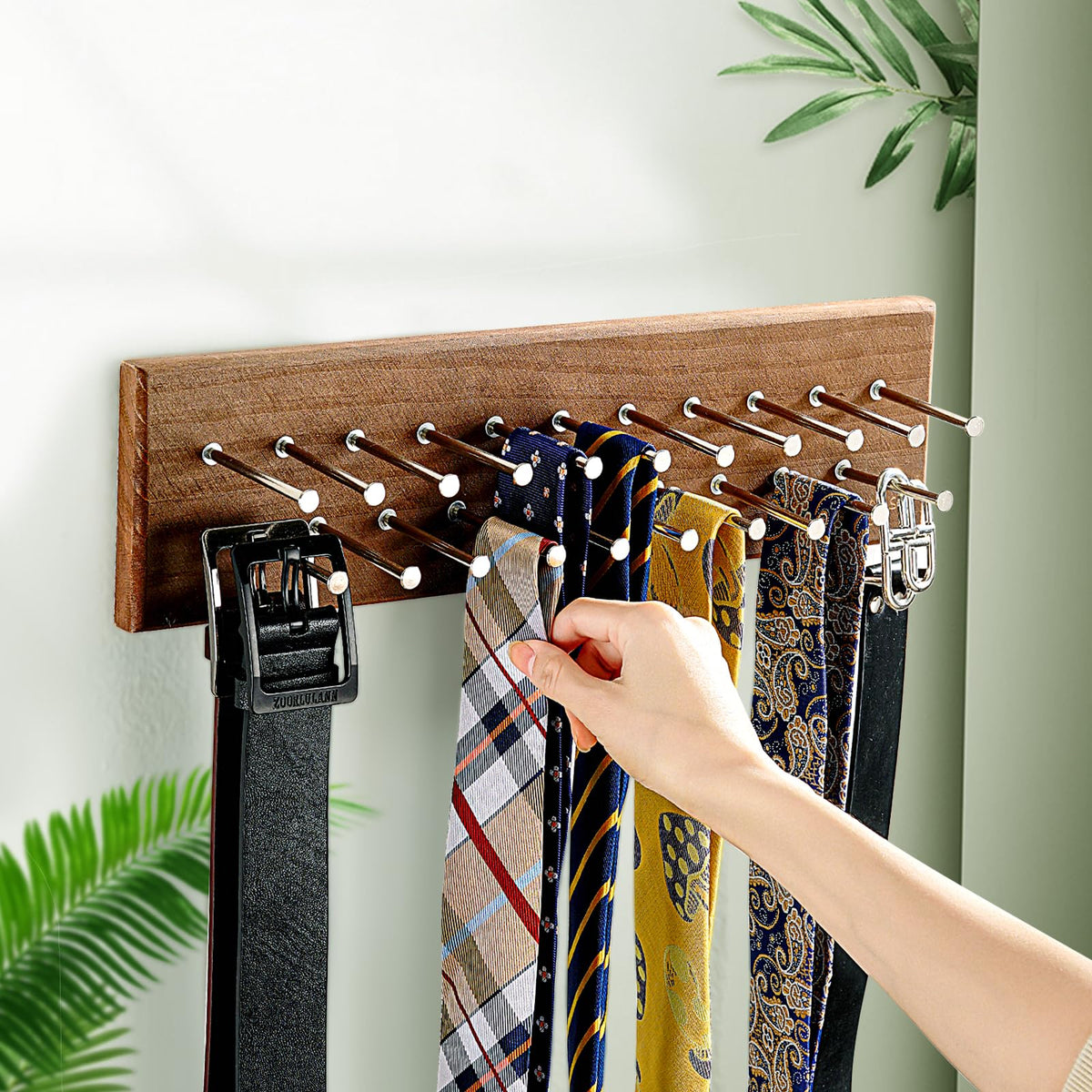 TreeHouse London tie rack mounted in a bedroom closet for easy access.