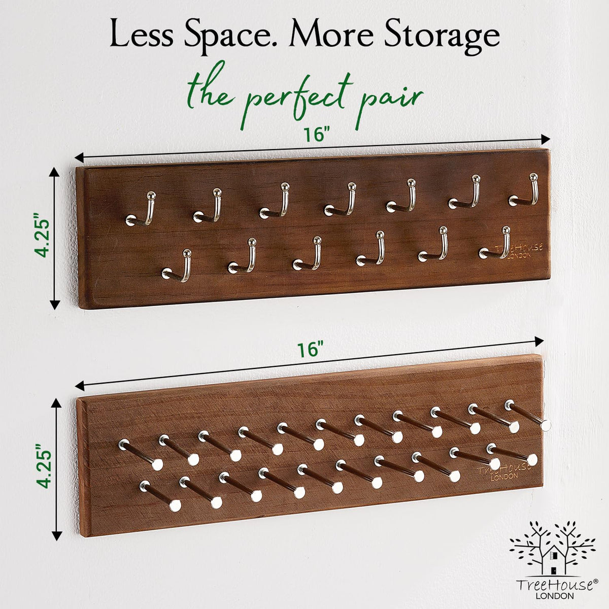 Space-saving design of TreeHouse London tie rack frees closet space.