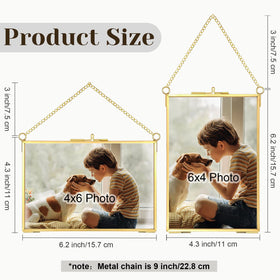 Treela vertical gold frame with floating glass effect for keepsakes.