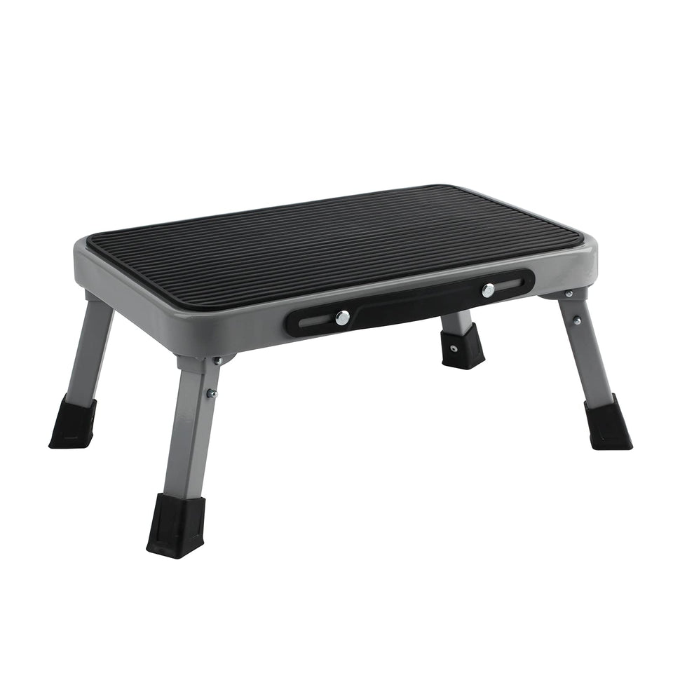 TreeLen 1-Step stool folded for compact storage and easy portability.