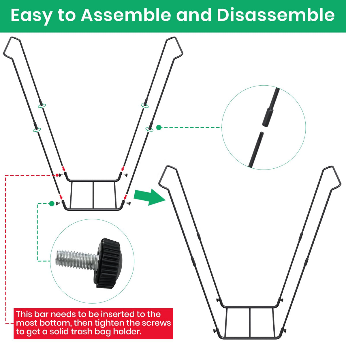 TreeLen Leaf Bag Holder with large opening simplifies collecting grass and leaves.