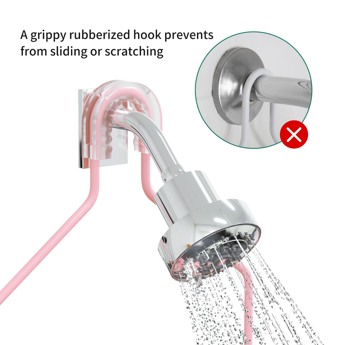 TreeLen pink shower caddy shelf holds bottles within reach