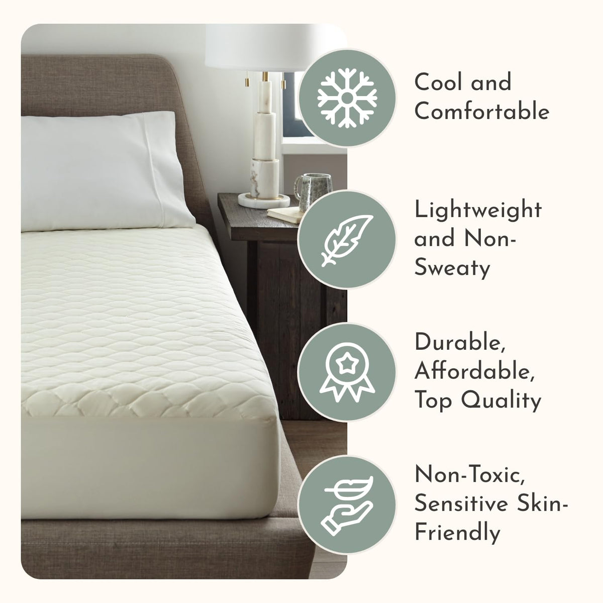 Treescend organic mattress protector with deep-pocket fit secures the mattress overnight.