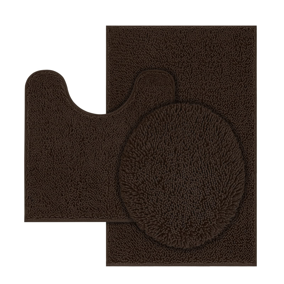 TREETONE chenille bath mat 3-piece set with plush texture for warm feet after a bath.