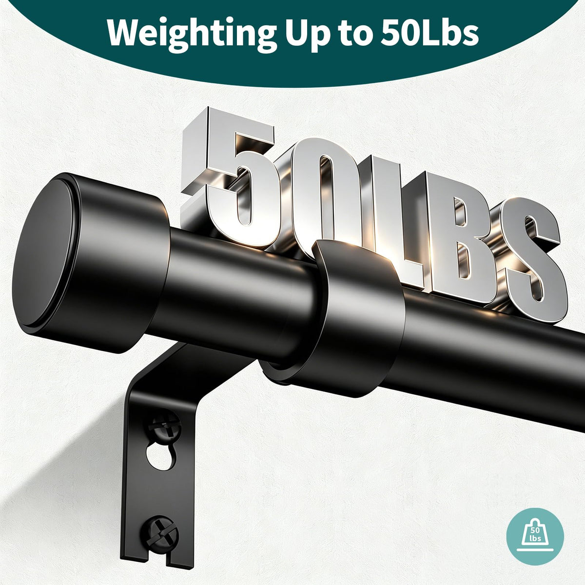 Treije heavy-duty curtain rod supports up to 50 lbs for thick curtains.