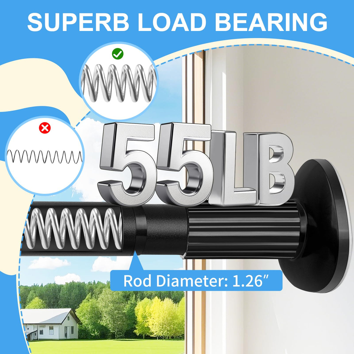 Treije no drill installation rod shown with brackets and wall protection for renters.