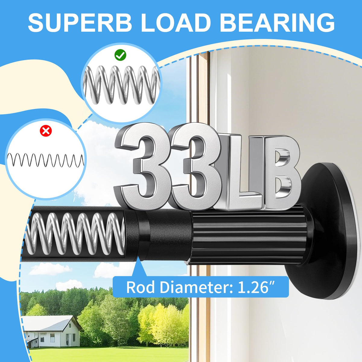 Treije no-drill curtain rod installs without wall holes for renter-friendly use.