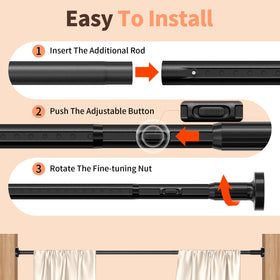 Treije versatile use as shower rod, patio shade, or wardrobe support.