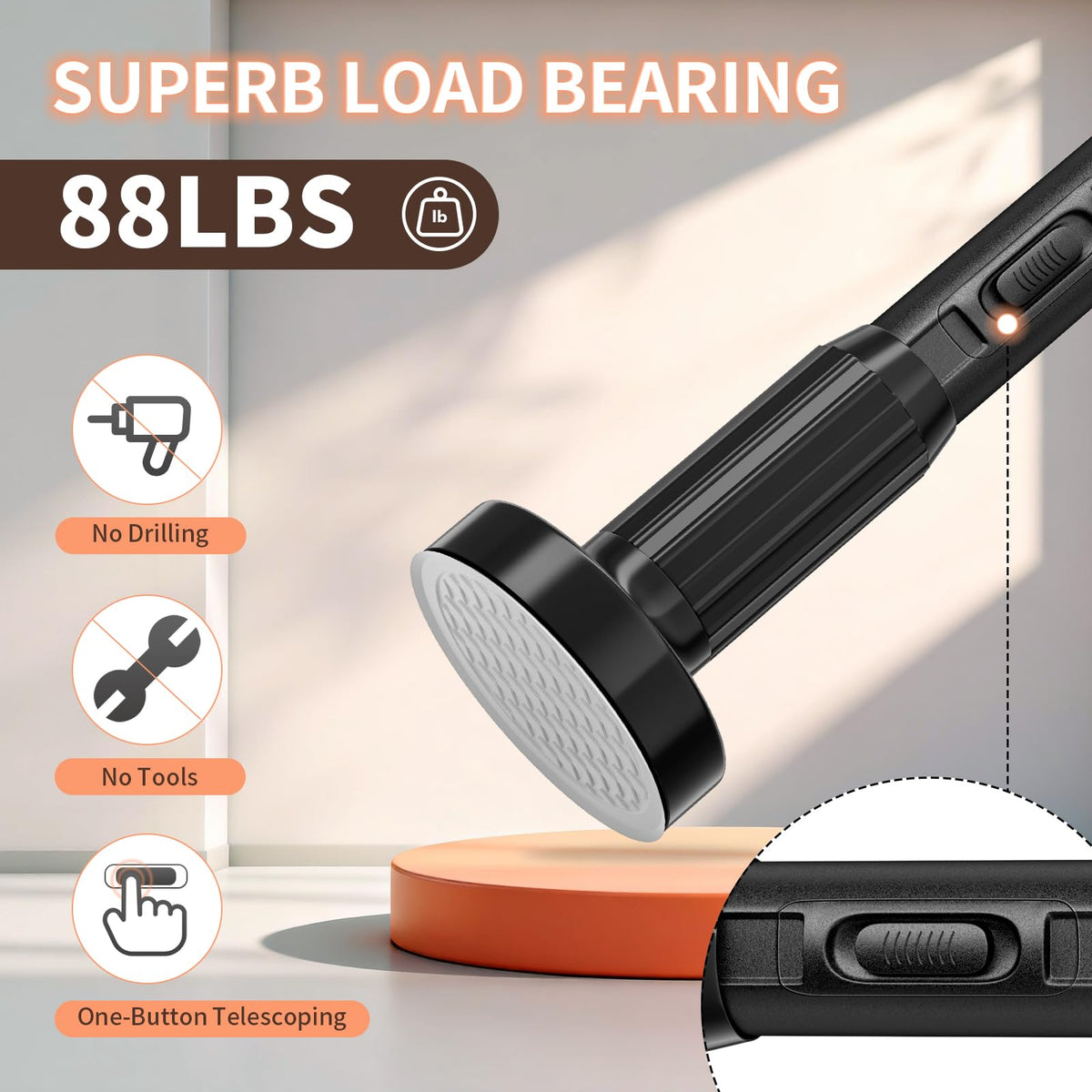Treije tension rod resists rust in damp indoor spaces
