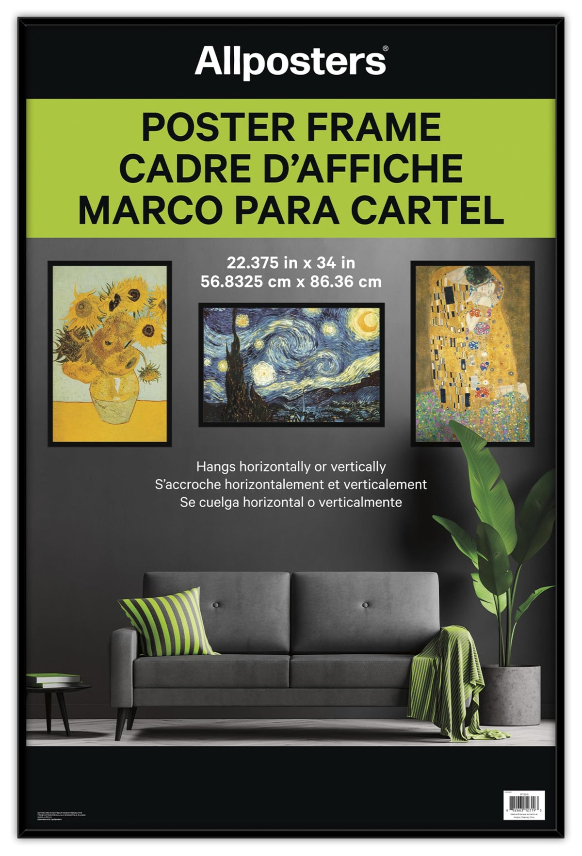 Trends International Allposters frame on wall, showcasing 22.4 x 34 posters in modern decor.