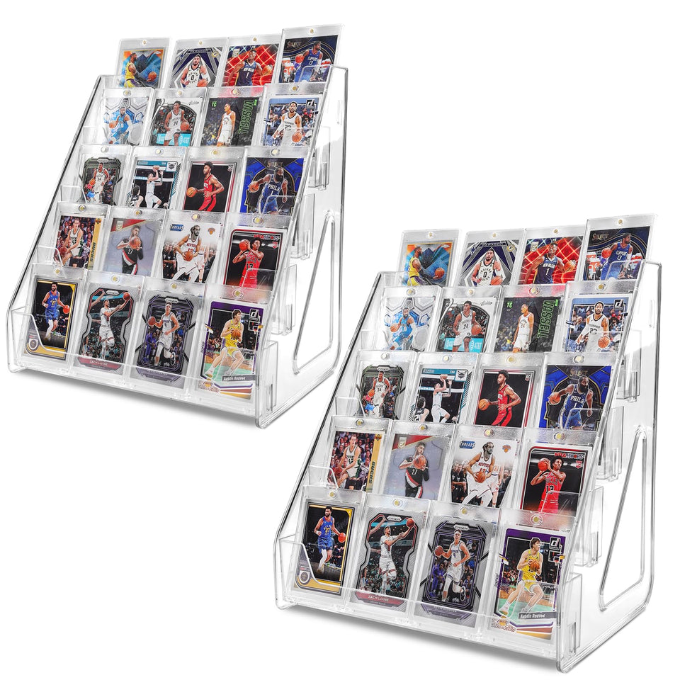 TrendTrust trading card display stand with 5-tier vertical storage for PSA slabs.