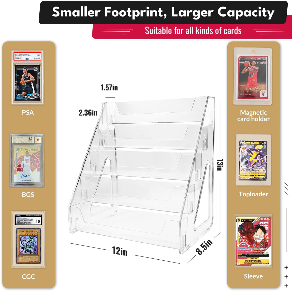 TrendTrust vertical slab display offers tool-free assembly for quick setup.