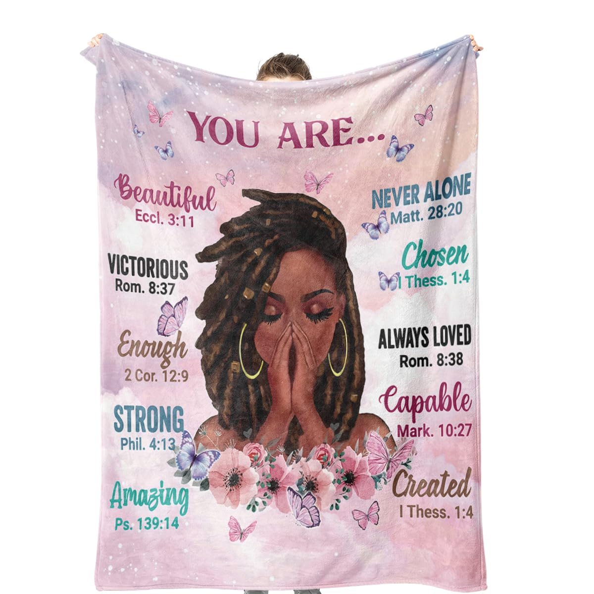 TRENDYNEST throw blanket 50x60 with inspirational quotes laid across a cozy bed.