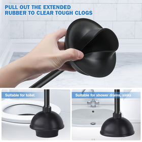 TRENTI extended plunger handle for easier reach in toilets and drains