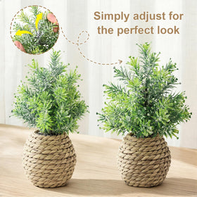 Treory seagrass-weave planter detail showing natural texture enhances rustic kitchen shelves.