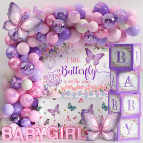 TREWAVE butterfly baby shower backdrop adds whimsical charm to any gender reveal party