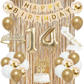 Trgowaul 14th birthday banner in champagne gold for photo-worthy moments.