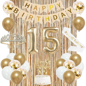 Trgowaul 15th birthday banner in champagne gold for festive photos