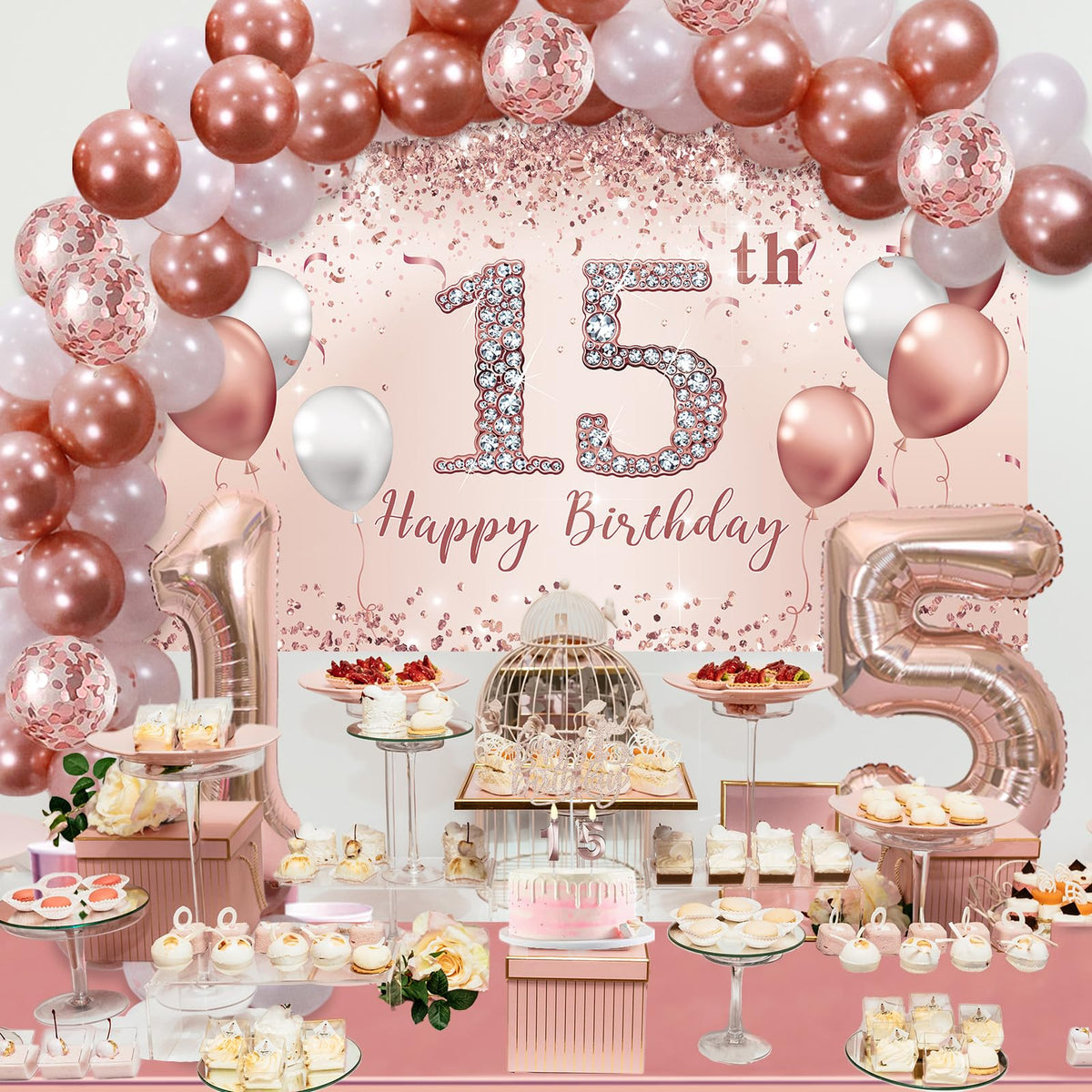 Trgowaul 15th cake topper brings a polished finish.