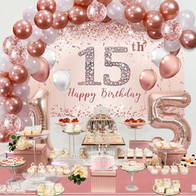 Trgowaul 15th cake topper brings a polished finish.