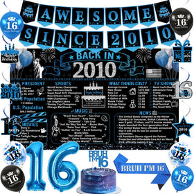 Trgowaul 16th birthday banner backdrop in black and blue for a bold party look